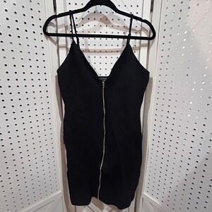 Haute Monde Black Zipper Front Bodycon Mini Dress Spaghetti Strap XL